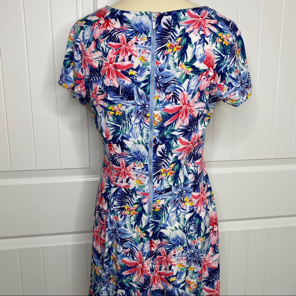 Floral Fit-and-Flare Short Sleeve Dress - Blue & Pink - Picture 4 of 6